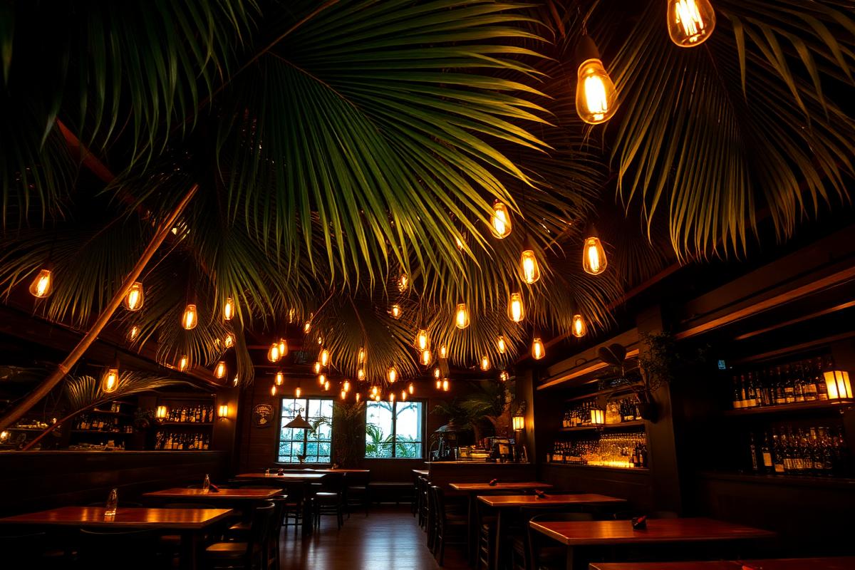 Ambiente do Pacífico Bar com iluminação quente